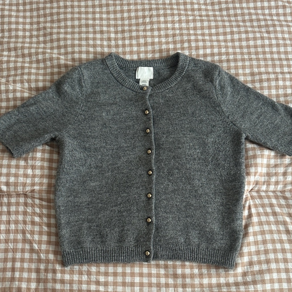 H&M Charcoal Gray Short-Sleeve Button Cardigan